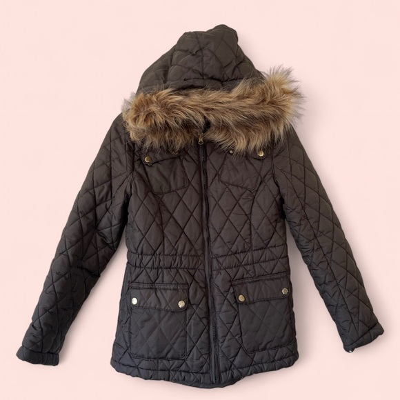 Girls' XXL So Clothing Quilted Puffer Parka Jacket with Faux Fur Hood Trim - Picture 1 of 8